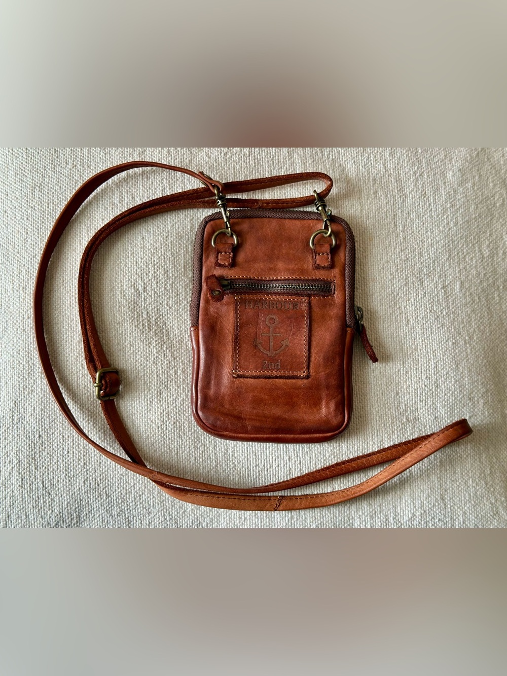 Harbour 2nd “Benita” Cognac Leather Crossbody | Woven | 6-Card Holder